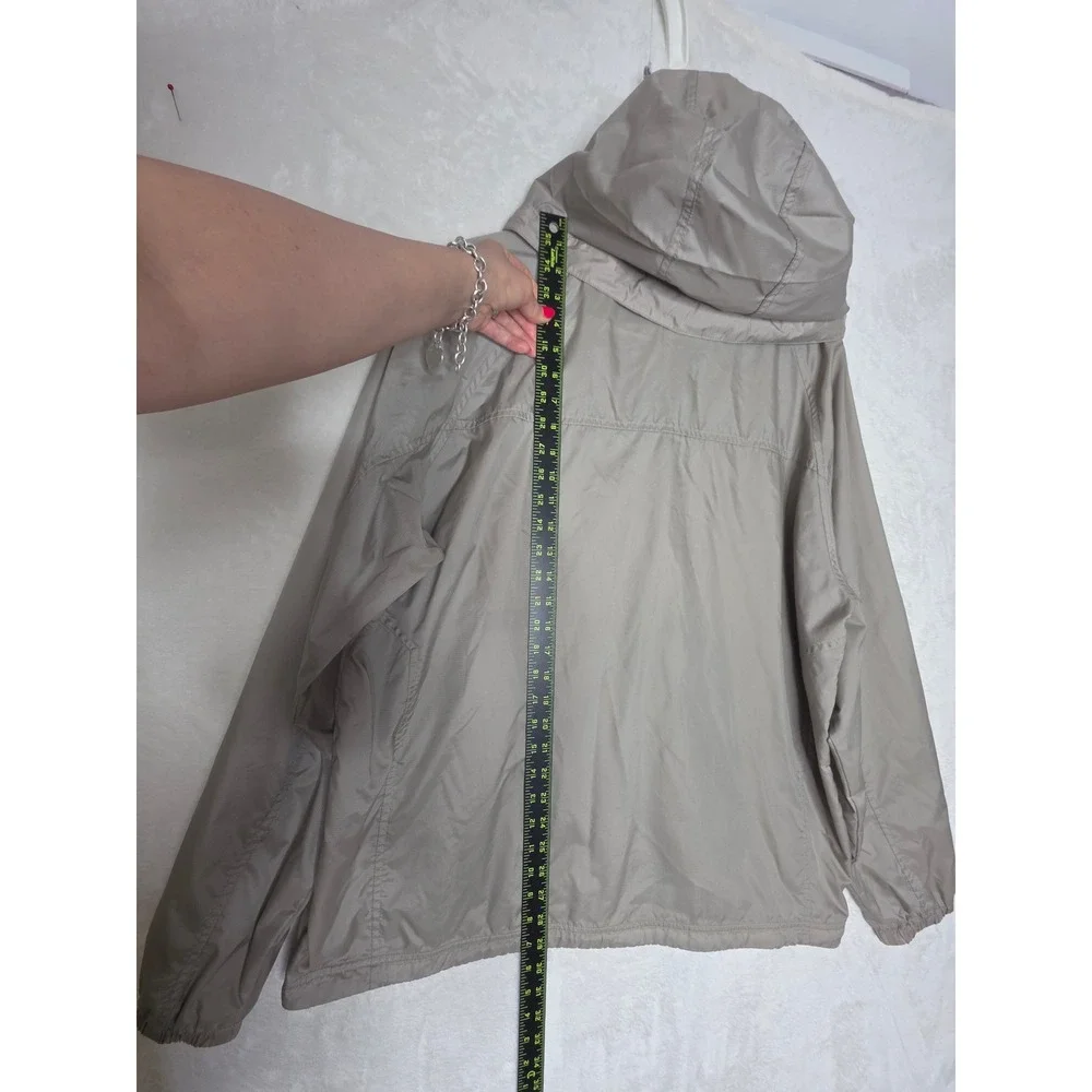 LL Bean M's Trail Model Rain Jacket Tan Khaki Hooded Windbreaker Large L OAKC5